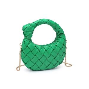 Green Woven Handbag with Gold Chain